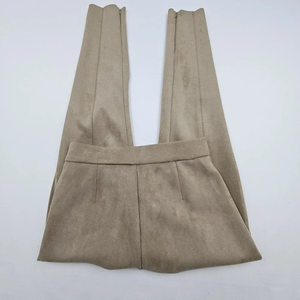 Zara Women Faux Suede Leggins Size Small Color Brown Tan Elastic Waistband Comfy - Picture 3 of 13